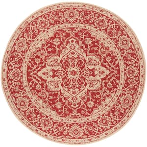 Beach House Red/Cream 7 ft. x 7 ft. Round Oriental Indoor/Outdoor Patio  Area Rug