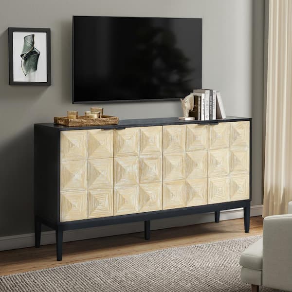 JAYDEN CREATION Cyrille Modern 60 in. Wide 4-Door Black Wood Sideboard with Adjustable Shelves