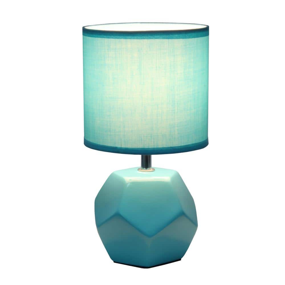 Blue Geometric Ceramic Mini Table Lamp with Fabric Shade