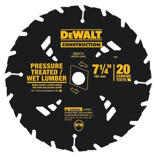 DEWALT 7-1/4 in. 20T Pressure Treated Wet Lumber Circular Saw Blade