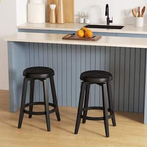 26 in. Black Wood Bar Stool Counter Stool with Upholstered Seat (Set of 2)