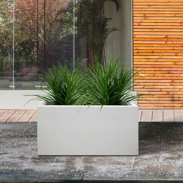 23.2"L Pure White Long Rectangular Concrete Planter with Drainage Plug for Garden