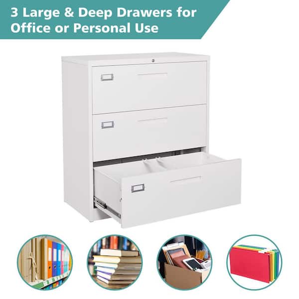 Mlezan 3 Drawer Lateral Cabinet White Metal Cabinets Storage Legal Letter Filing In 15 7 D X 35 4 W 40 5 H Dbks2022128w The