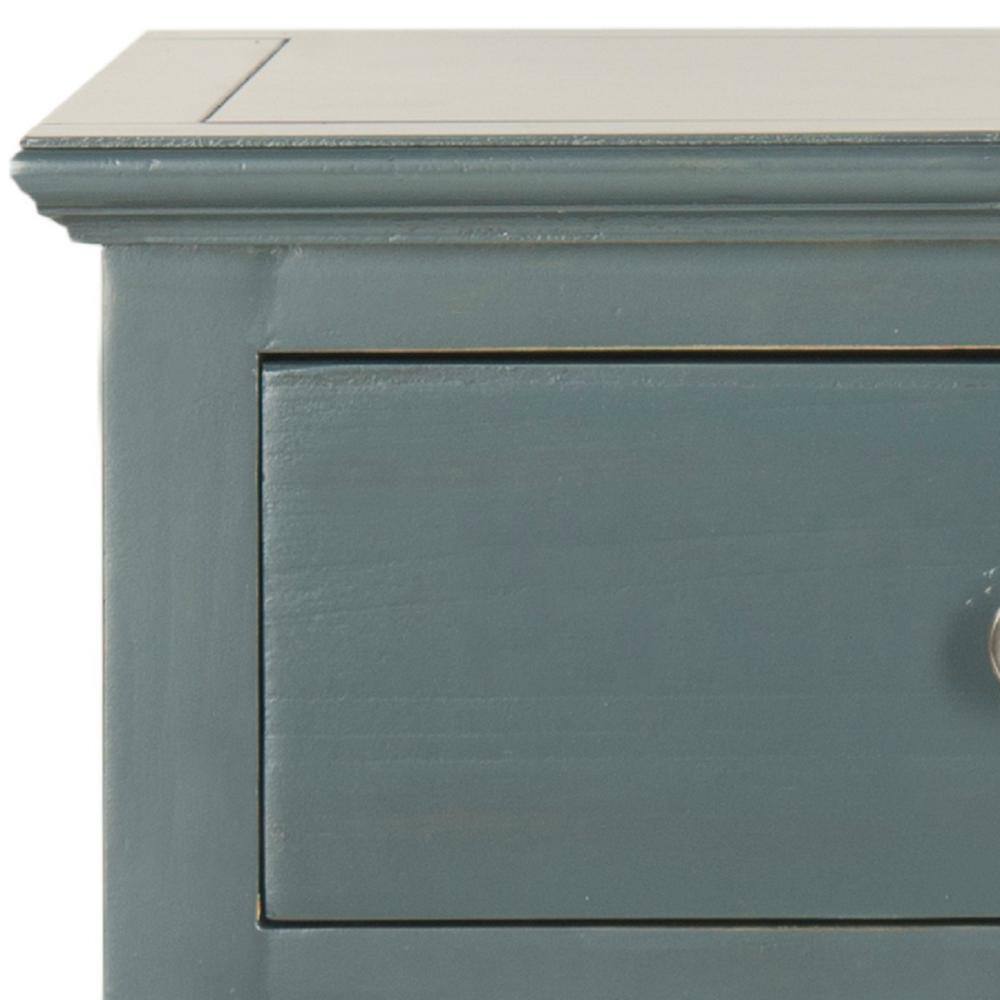 Transitional Steel Teal Wood and Metal Nightstand with Storage