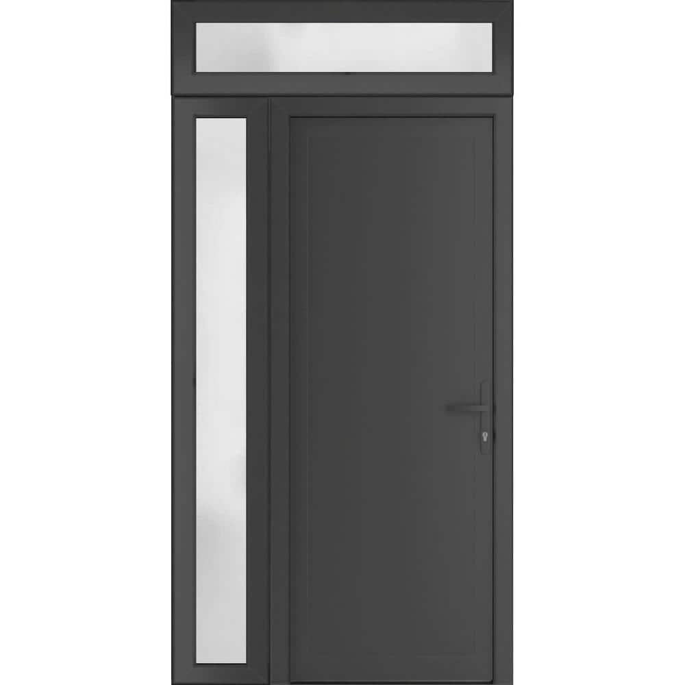 52 in. x 94 in. Left-hand/Inswing Frosted Glass Antracite Grey Steel Prehung Front Door with Hardware price history on PriceWatchPro