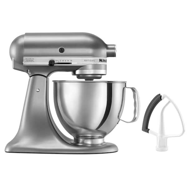 KitchenAid 5 Qt. 10-Speed Silver Stand Mixer with Flat Beater, 6-Wire Whip and Dough Hook Attachments KSM150PSCU - The Depot