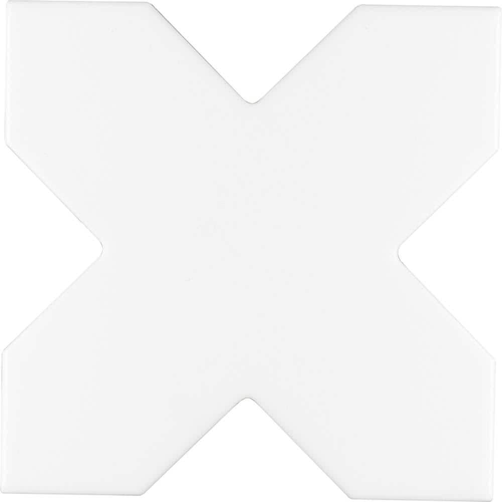 Apollo Tile Siena White 5.35 in. x 5.35 in. Matte Ceramic Cross-Shaped ...