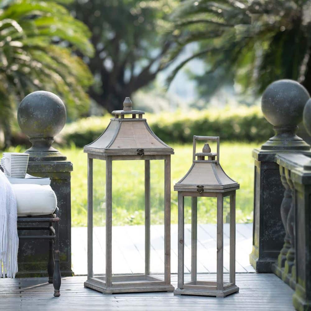 Ivory Wooden Garden Decorative Candle Lantern Hurricane Lantern