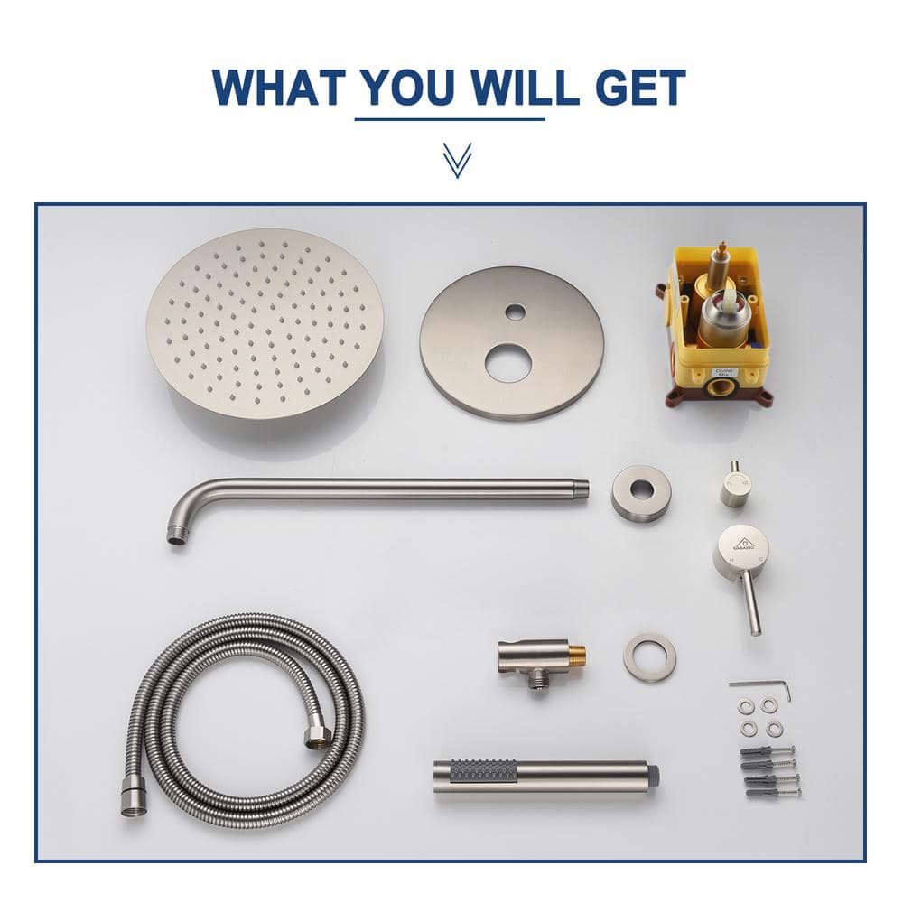 Brushed Nickel 10-Inch Rain Shower System with Handheld Spray