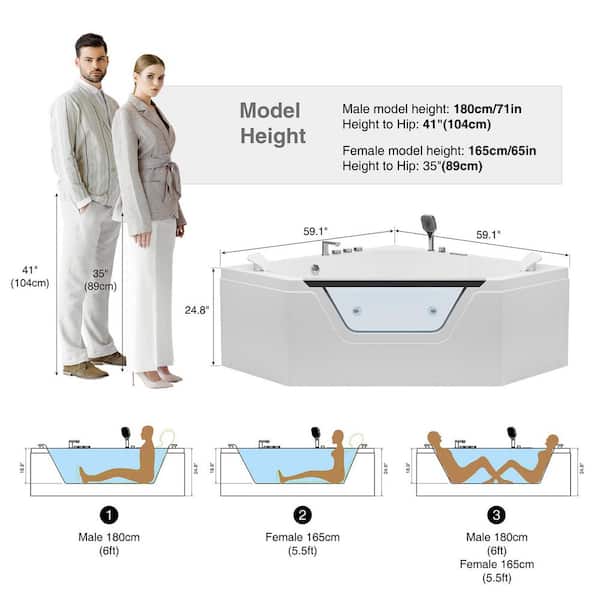 Empava 59 in. x 59 in. Alcove Whirlpool Air Combination Bathtub