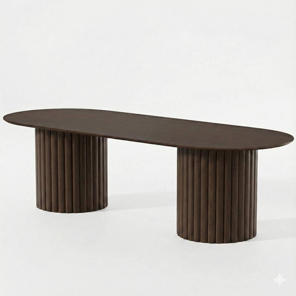 Oval Walnut Wooden Solid Wood 86 in. Double Pedestal Base Wood Dining Table (Seats 10)