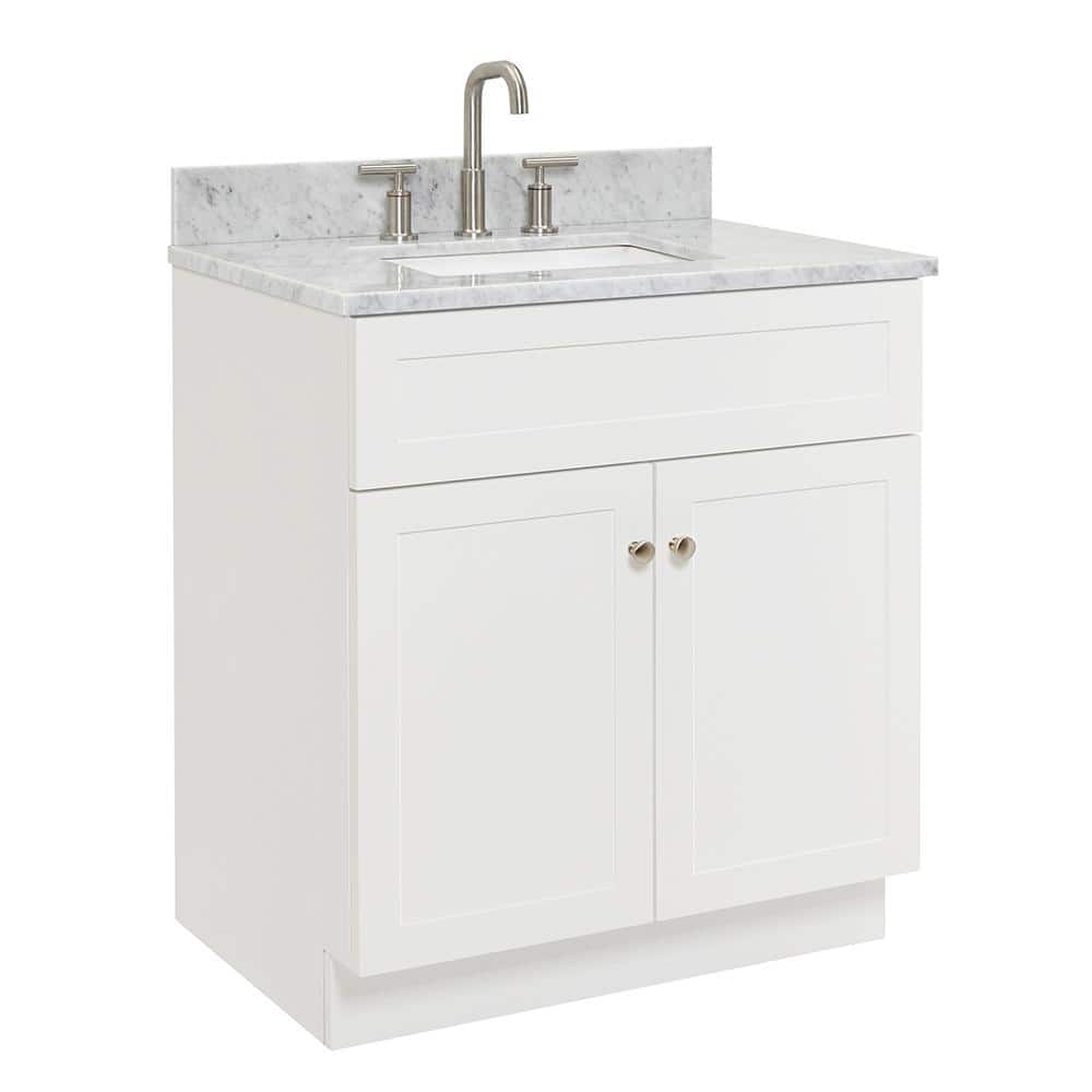 White Carrara Marble Top Freestanding Single Basin Vanity