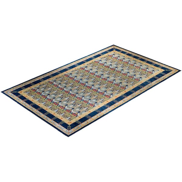 Arts and Crafts Handmade Blue 11 ft. 6 in. x 18 ft. 6 in. Indoor Area Rug