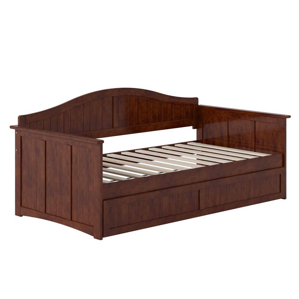 Nantucket Walnut Twin Wood Daybed with Trundle and Drawer