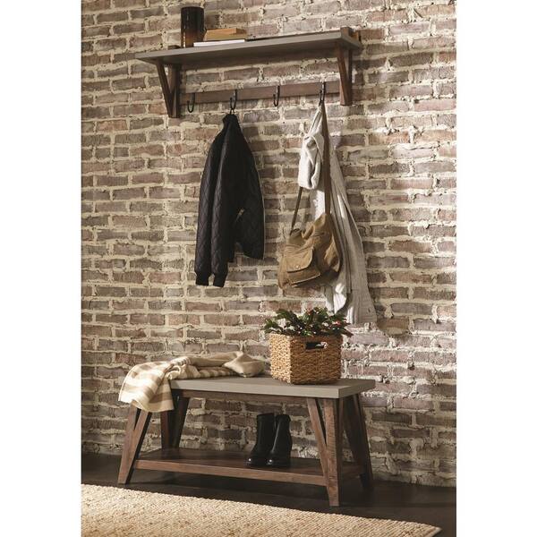 Alaterre Brookside 40 Wood with Concrete-Coating Entryway Coat Hook and Bench