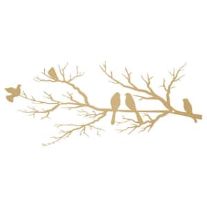 31.5 in. x 13.6 in. Metal Leaves with Bird Wall Art Outdoor Hanging Wall Sculpture for Home Balcony Garden, Gold