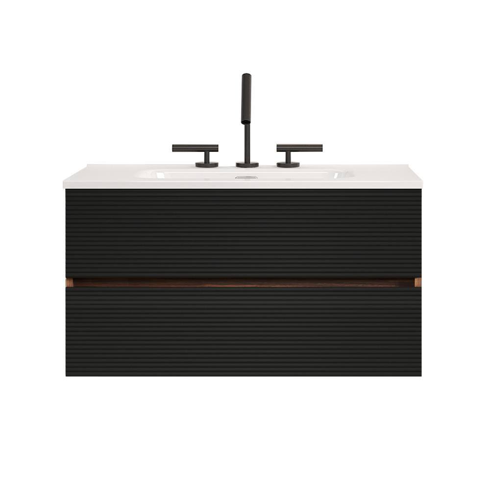 36 in. Wall-Mounted Black Brown Bath Vanity with White Ceramic Top Unassembled price history on PriceWatchPro