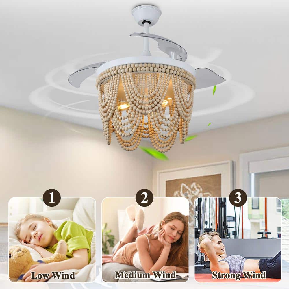 Jenne 42" White Bohemian Ceiling Fan with Beaded Shade and Remote