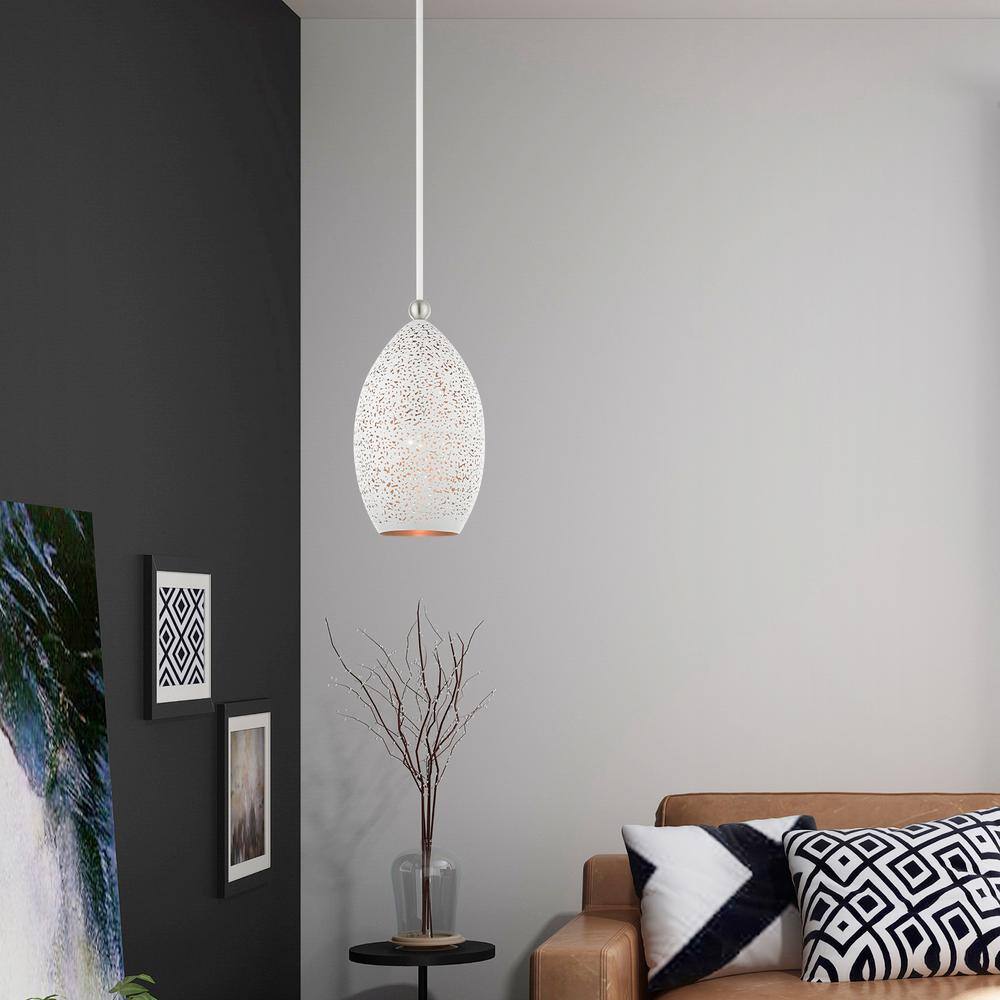 Contemporary Mini Globe Pendant Light in White and Gold with Brushed Nickel Accents
