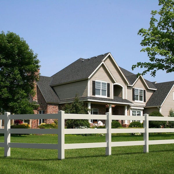 5 in. x 5 in. x 7 ft. Tan Vinyl Ranch 3-Rail Fence Corner Post