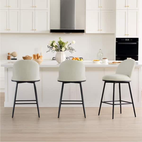 Nico Linen Fabric 360° swivel Counter Height Bar Stool with Metal Frame and footrest for diningroom (Set of 3)