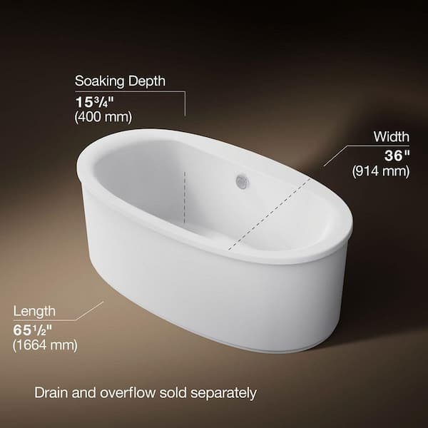 KOHLER Sunstruck 65 in. x 35.5 in. Soaking Bathtub with Center