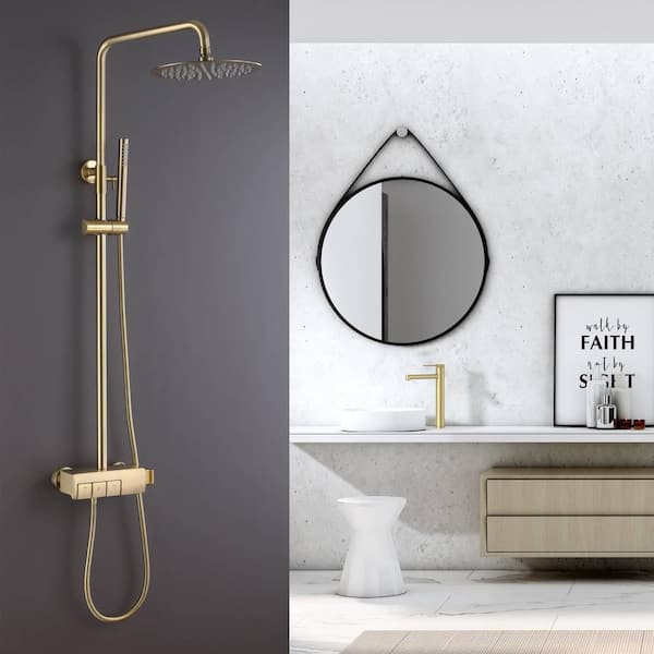 Brass Luxurious Exposed Shower System Gold Bathroom Shower Set