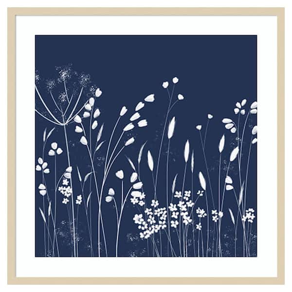Amanti Art Indigo Flowers II by Northern Lights 33 in. W x 33 in. H. Wood Framed Wall Art Print Framed in Brown