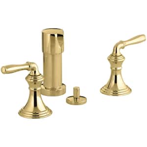 Devonshire 2-Handle Bidet Faucet in Vibrant Polished Brass with Vertical Spray