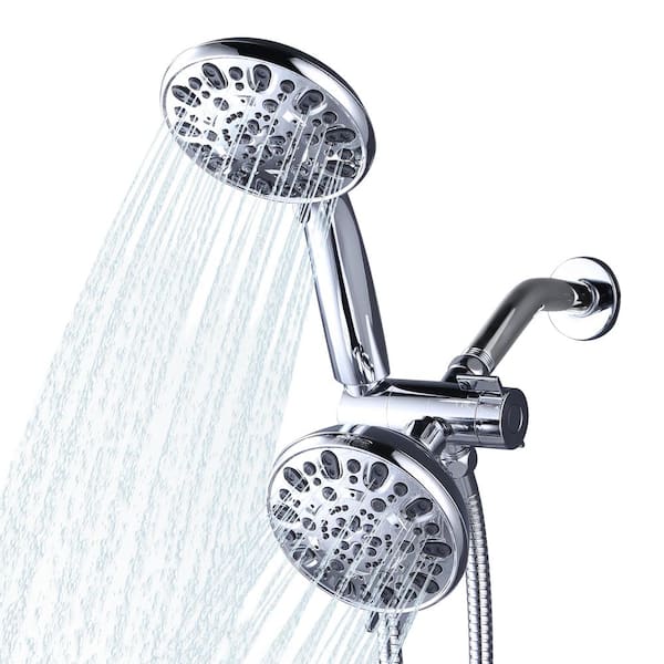 IVIGA 1.75 GPM 7-Spray 4.5 in. Round Dual Shower Head Fixed and Handheld Shower Head with 59 in. PVC Hose in Polished Chrome