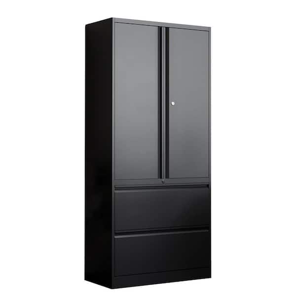 31.5 in. W x 70.87 in. H x 15.75 in. D 2 Adjustable Shelves Steel Garage Storage Freestanding Cabinet for in Black