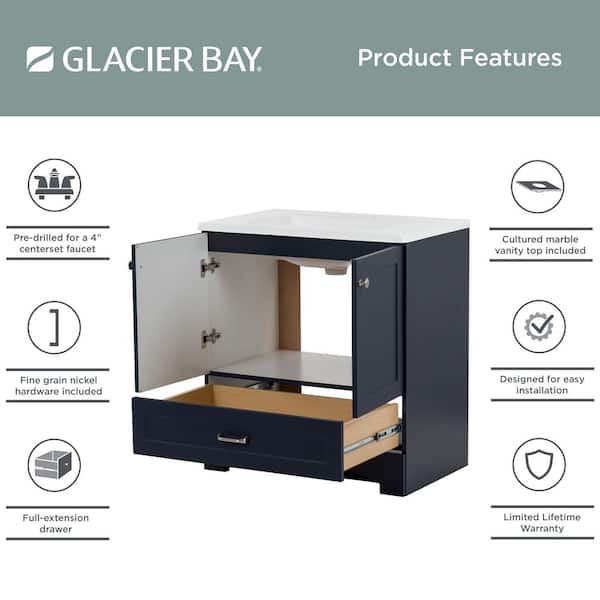 Glacier Bay Lancaster 31 in. W Vanity in Deep Blue and 21 in. Deep