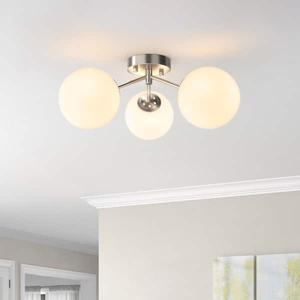 Maxax Raleigh 17 in. 3-Light Nickel Glass Minimalist Semi Flush Mount Lighting Hallway Bedroom Ceiling Lights Fixtures