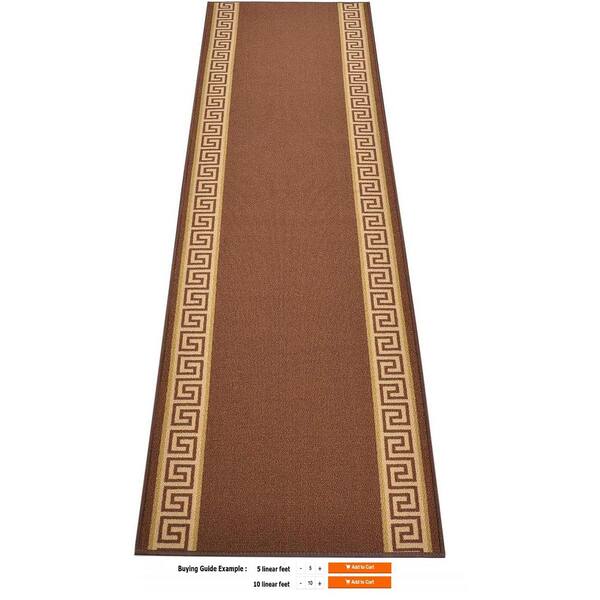 Meander Brown 26 Inch Wide X Your Choice of Length 26 Inch X 10 feet Custom Size Hallway Runner Rug Slip Resistant 