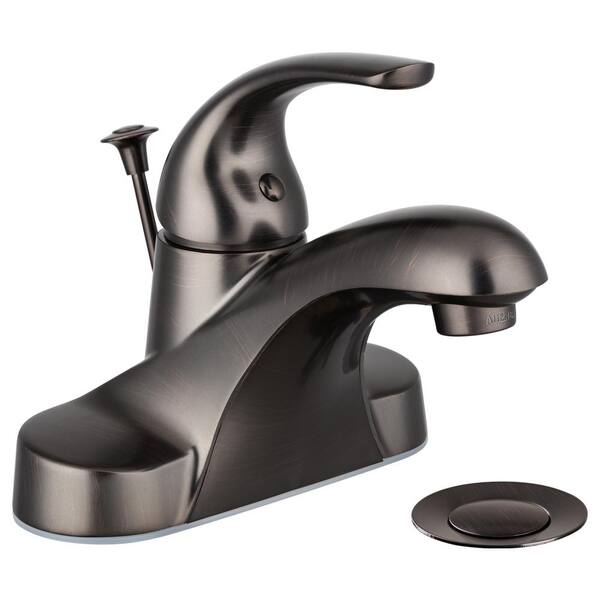 Pacific Bay Arlington 4 In. Centerset Single-Handle Arc Spout Bathroom Faucet with Pop-Up Drain Assembly in Venetian Bronze