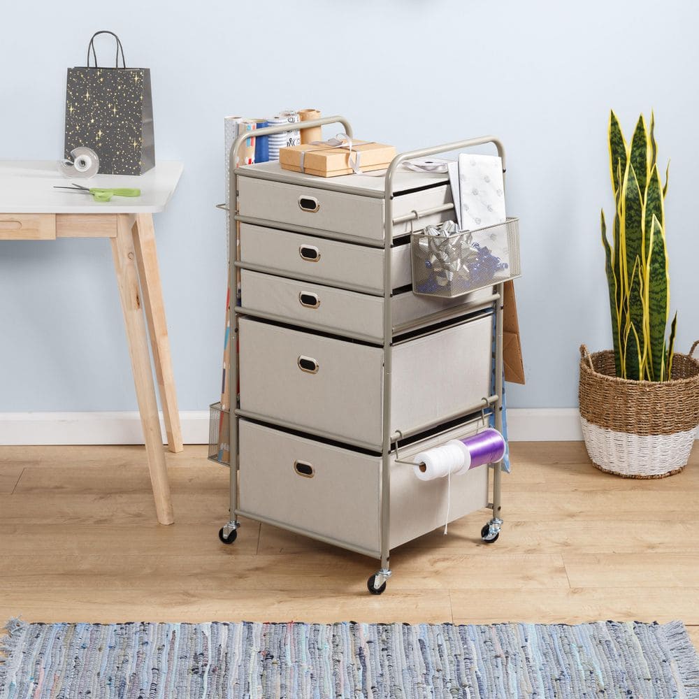 Gray 5-Tier Steel Rolling Craft Storage Cart