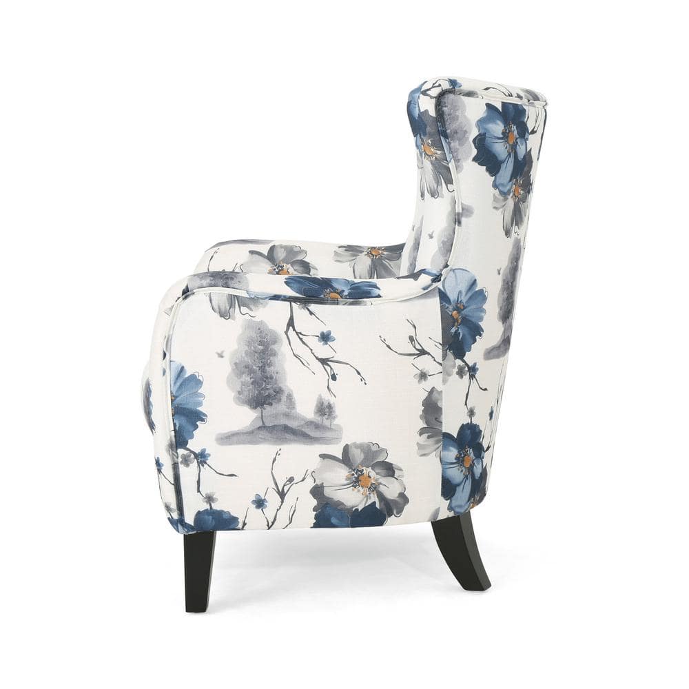 Arabella Dark Brown Floral Velvet Wood Club Accent Chair