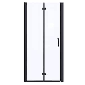 34 to 35-1/2 in. W x 72 in. H Bi-Fold Frameless Shower Doors in Black with Clear Glass