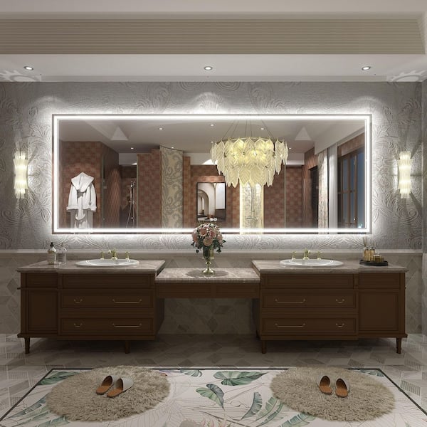 96 in. W x 36 in. H Rectangular Frameless UL Certified Front and Back LED Anti-Fog Tempered Wall Bathroom Vanity Mirror