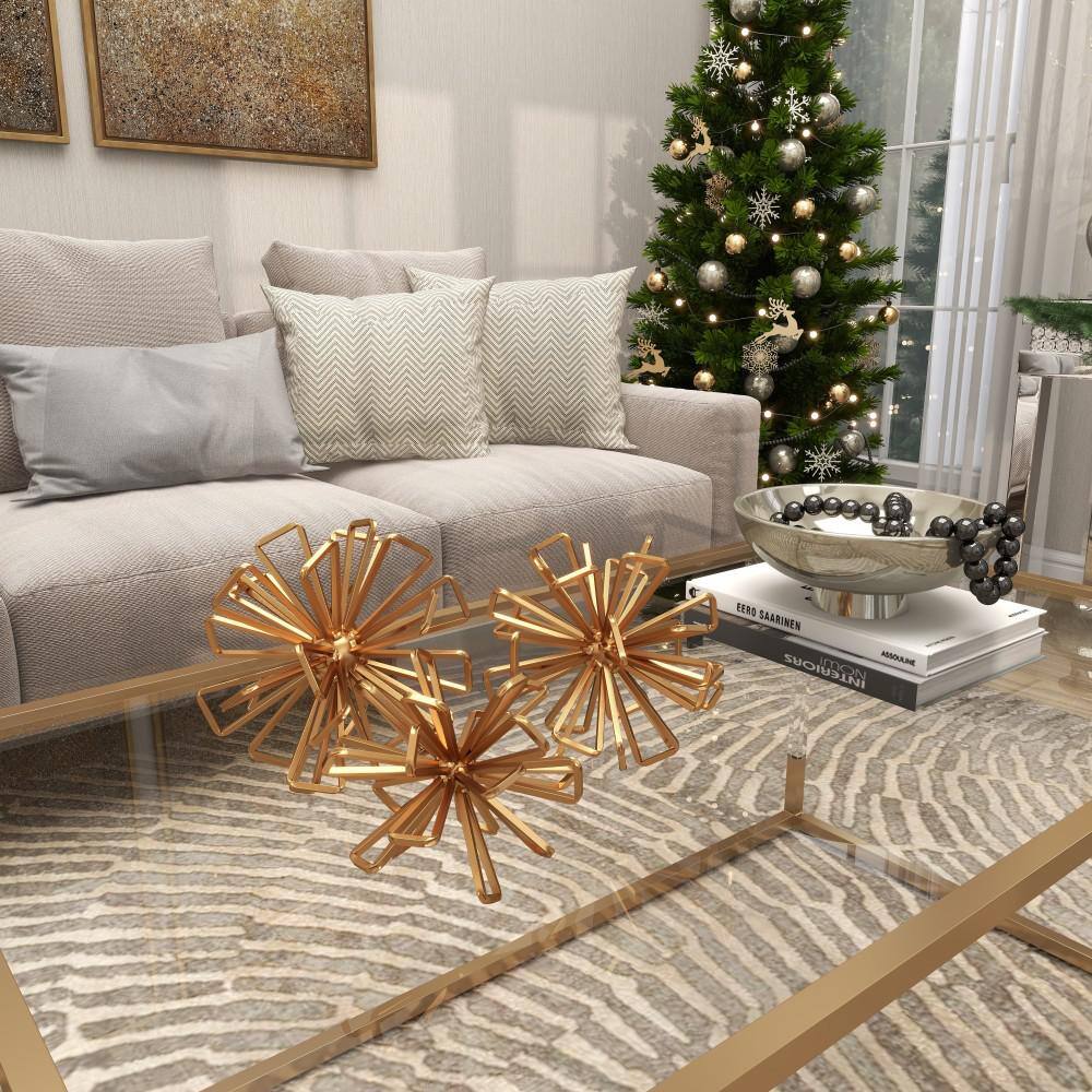 Gold Metal Geometric Sculptures Set of Three