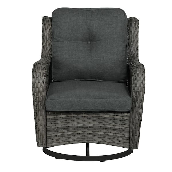 Uixe Patio Swivel Wicker Outdoor Rocking Chair with Dark Gray Cushion for Porch Deck(Set of 1)