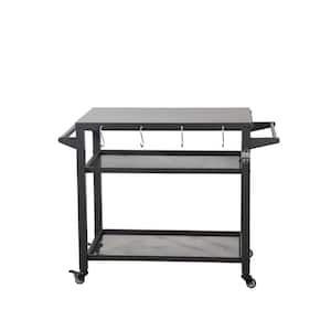 3-Shelf Outdoor Grill Table, Grill Cart Outdoor with Wheels, Pizza Oven and Food Prep Table, with Steel Tabletop