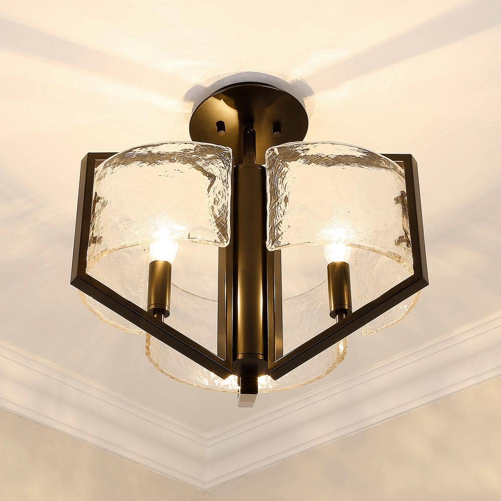 Matte Black Glass Semi-Flush Mount Light Fixture