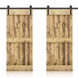 Mid-Bar 44 in. x 84 in. Weather Oak Stained DIY Solid Pine Wood Interior Double Sliding Barn Door with Hardware Kit