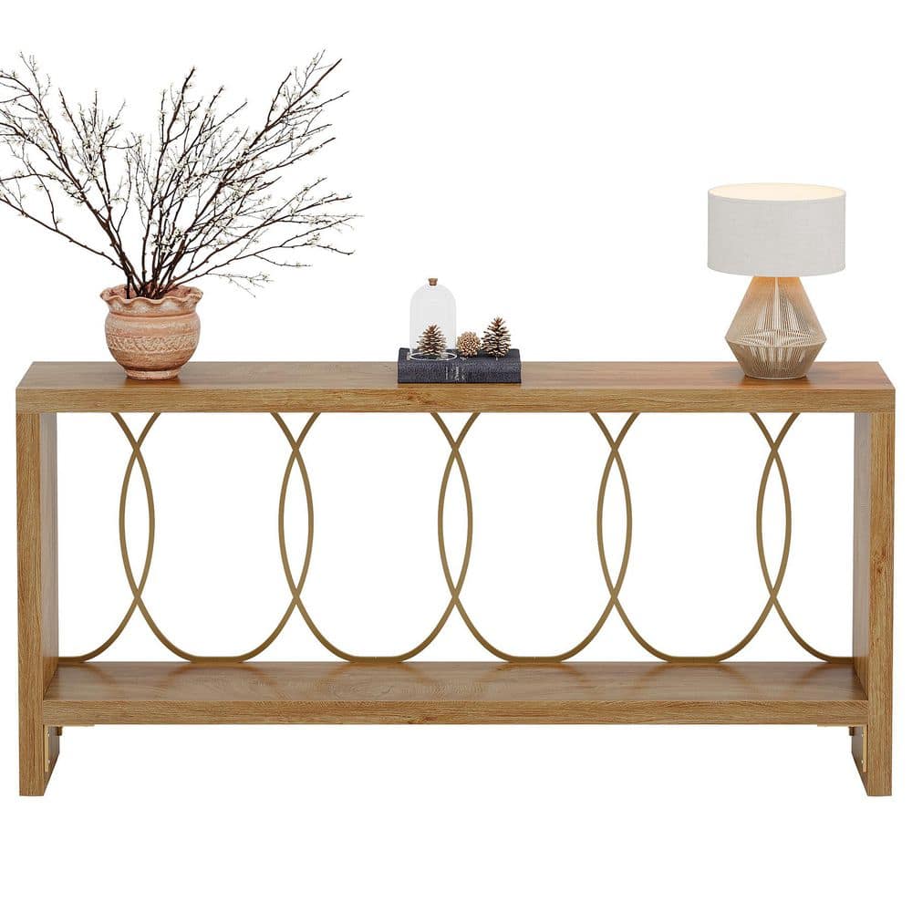 BYBLIGHT Turrella 71 in. Brown Extra Long Rectangle Wood Console Table ...