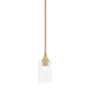 Sparta 100-Watt 1-Light New Age Brass Shaded Pendant Light Mini Pendant with Clear Bubble Glass and No Blulb Included