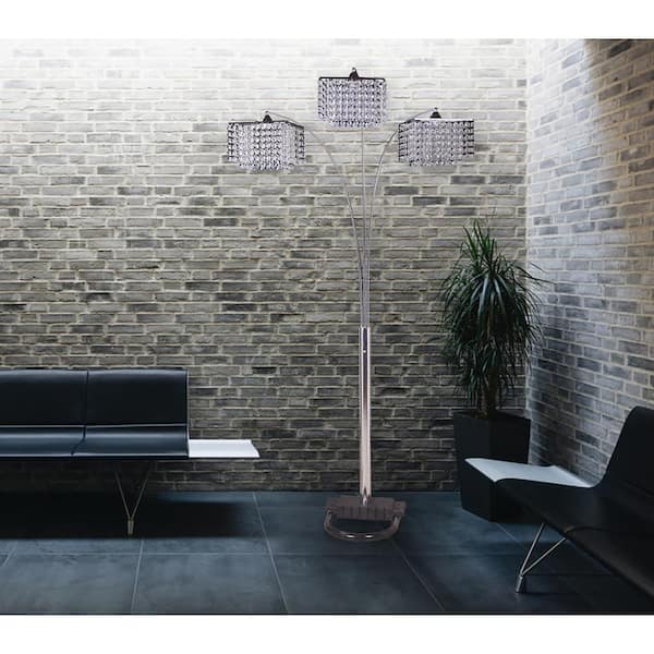84 in. H Chrome 3-Shade Crystal Inspired Arch Floor Lamp