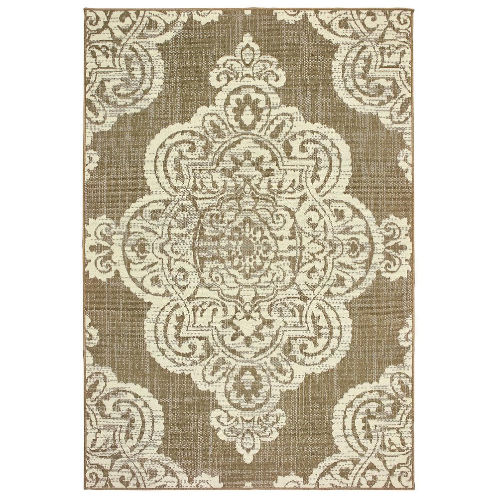 Sienna Tan/Ivory 4 ft. x 6 ft. Medallion Indoor/Outdoor Patio Area Rug