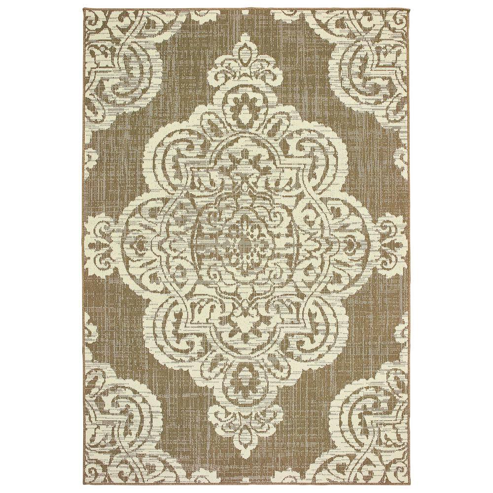 Sienna Tan/Ivory 5 ft. x 8 ft. Medallion Indoor/Outdoor Patio Area Rug