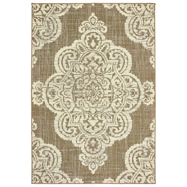 Sienna Tan/Ivory 5 ft. x 8 ft. Medallion Indoor/Outdoor Patio Area Rug